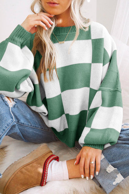 Cedar Checkered Bishop Sleeve Sweater
