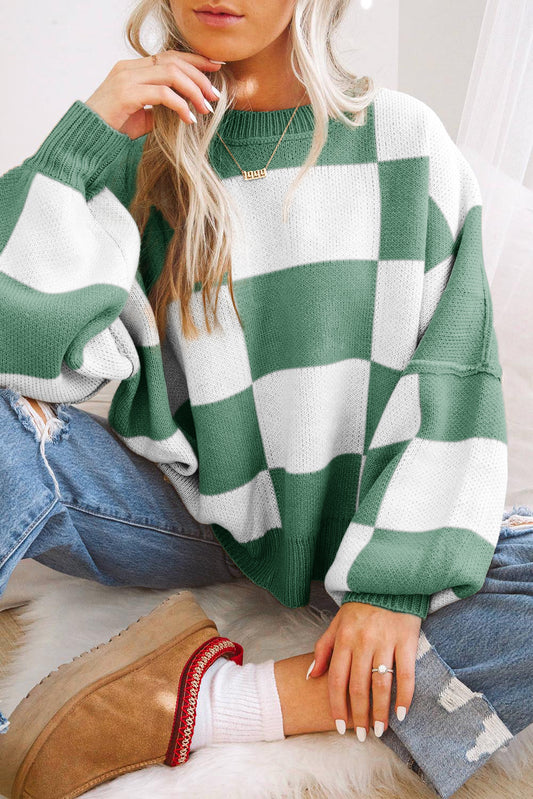 Cedar Checkered Bishop Sleeve Sweater