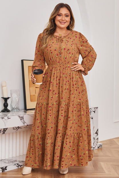 Brown Floral Tiered Maxi Dress