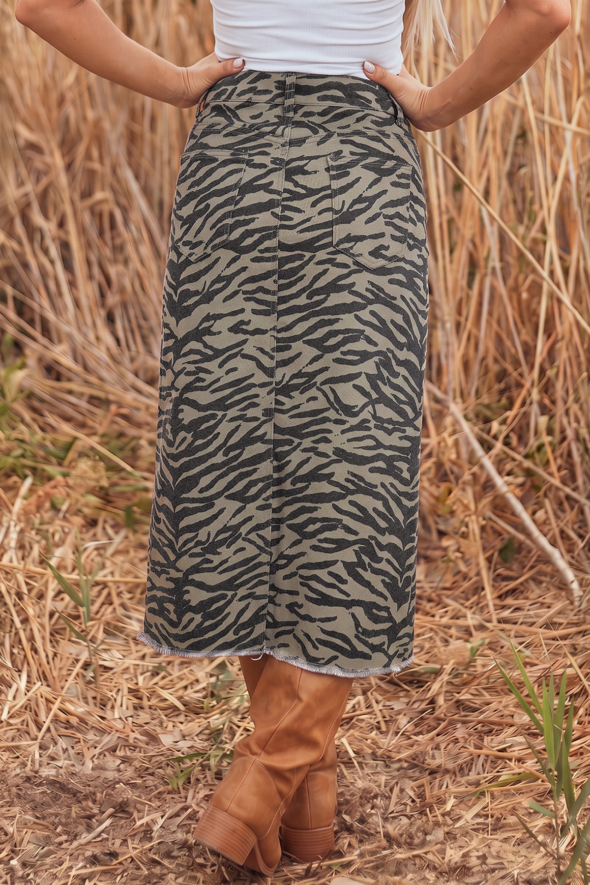Leopard Denim Midi Skirt