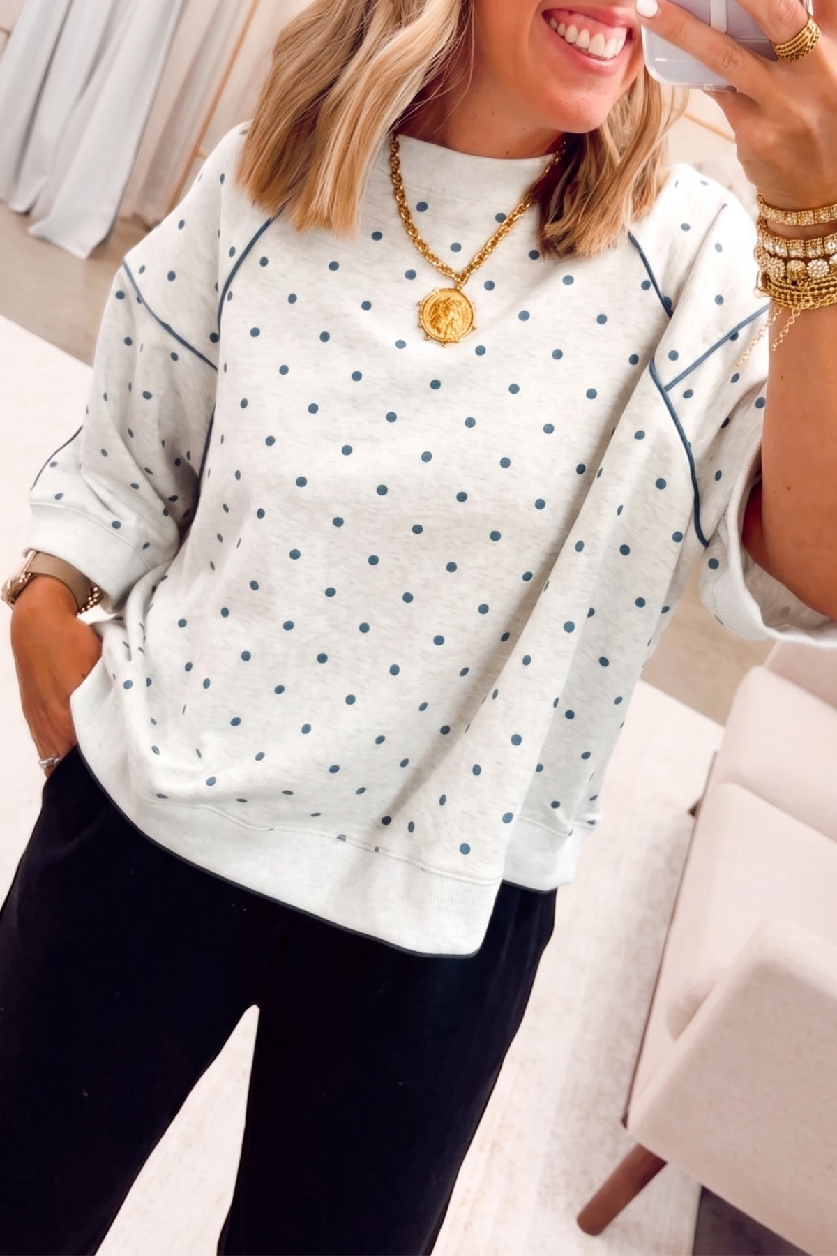 Polka Dot Piped Relaxed Top