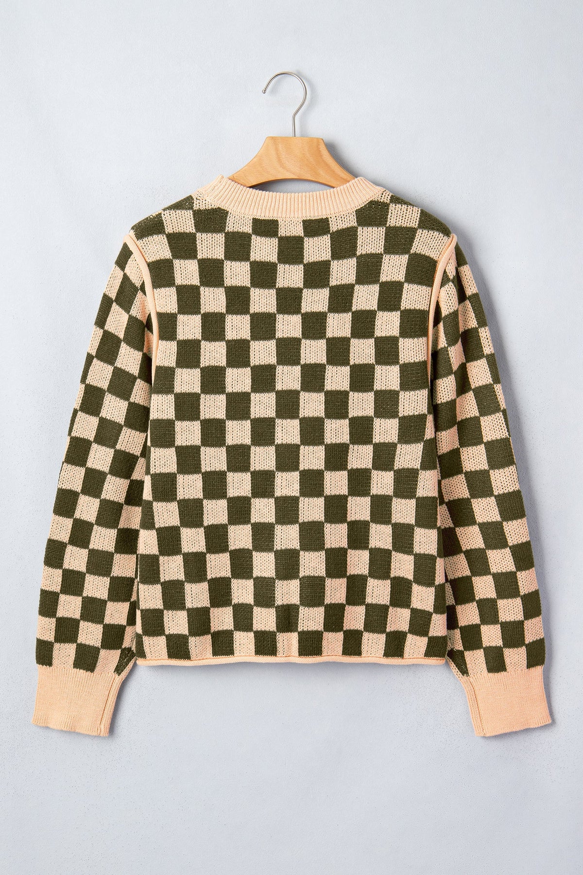 Checker Drop Shoulder Long Sleeve Knit Sweater