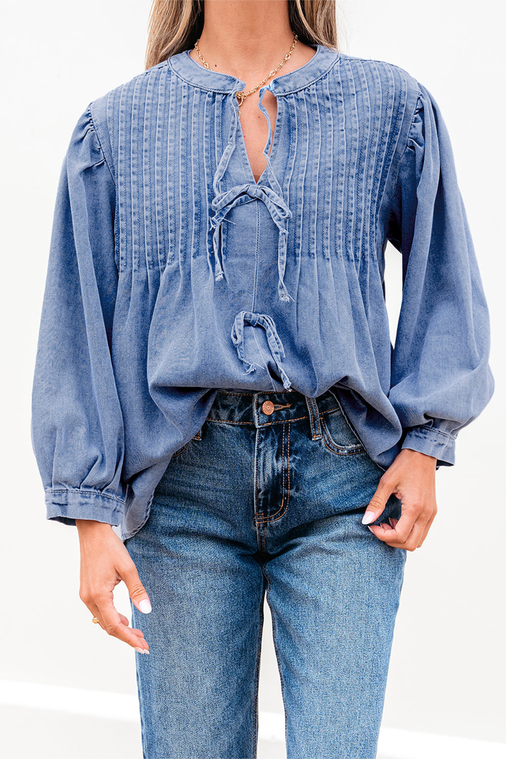 Bluebell Denim Bow Puff Sleeve Top