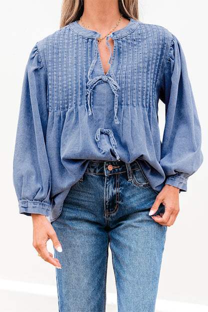 Bluebell Denim Bow Puff Sleeve Top
