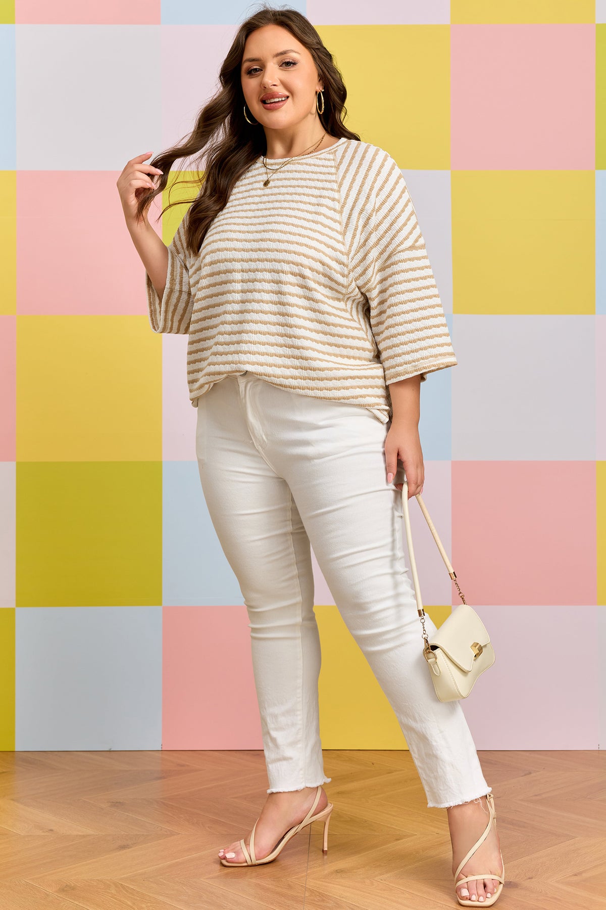Apricot Stripe Textured Tee