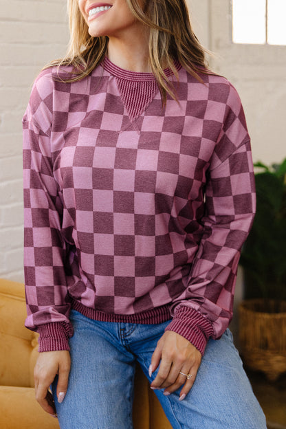 Red Check Ribbed-Trim Pullover