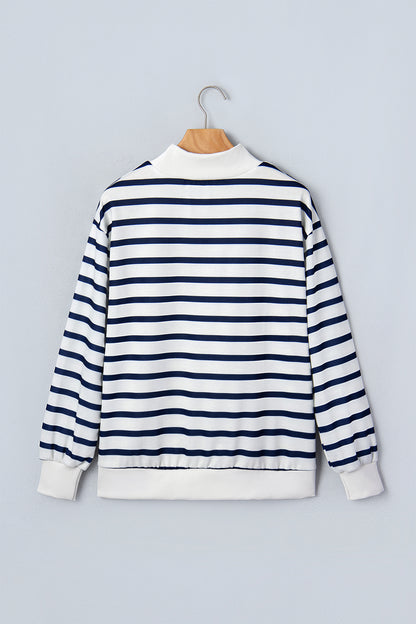 Striped Ribbed-Cuff Sweatshirt