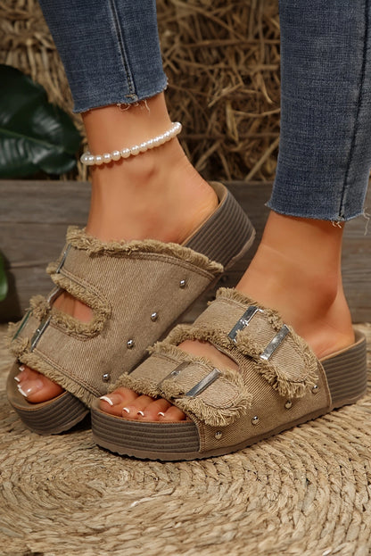 Daybreak Double Buckle Wedge Slippers