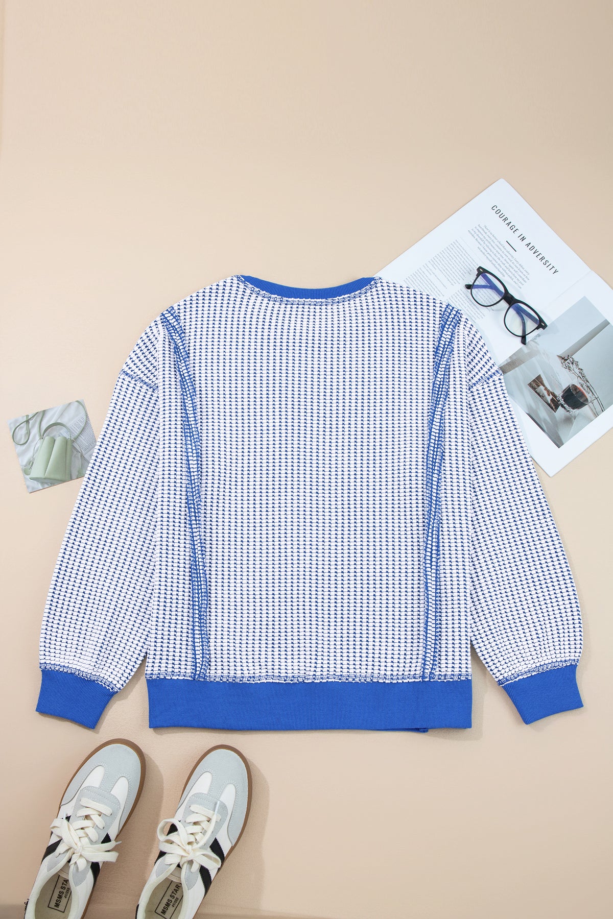 Waffle-Knit Exposed-Seam Side-Slit Top