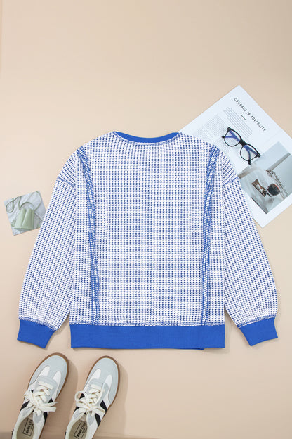 Waffle-Knit Exposed-Seam Side-Slit Top