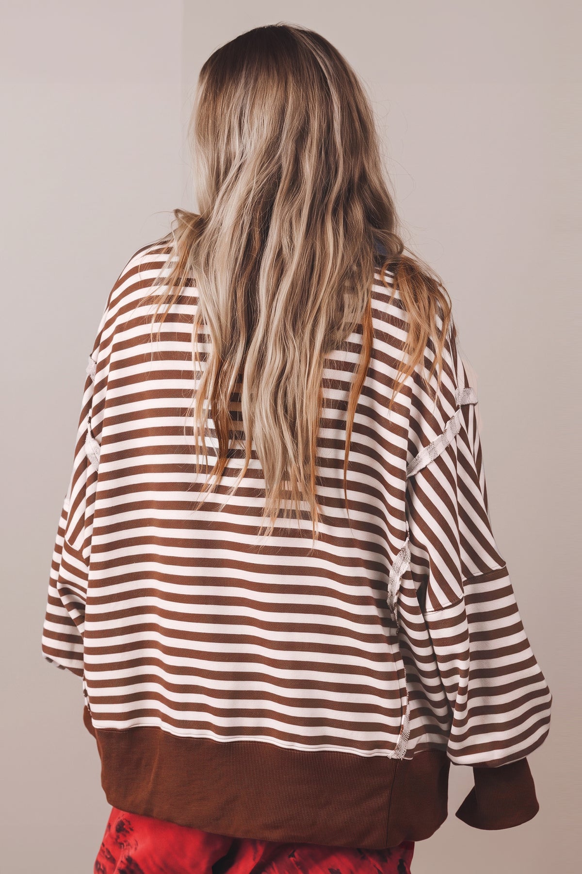 Stripe Raw Seam Pullover Sweatshirt