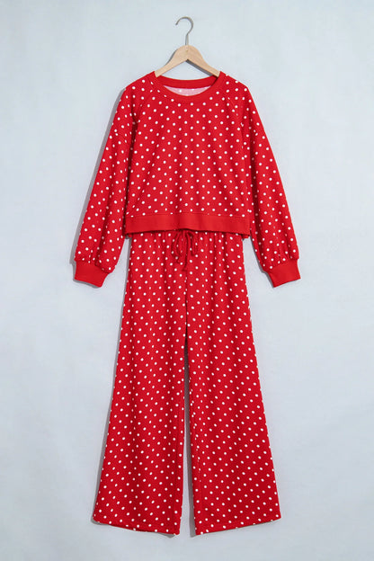 Polka Dot Long Sleeve Top & Wide Leg Pant Set