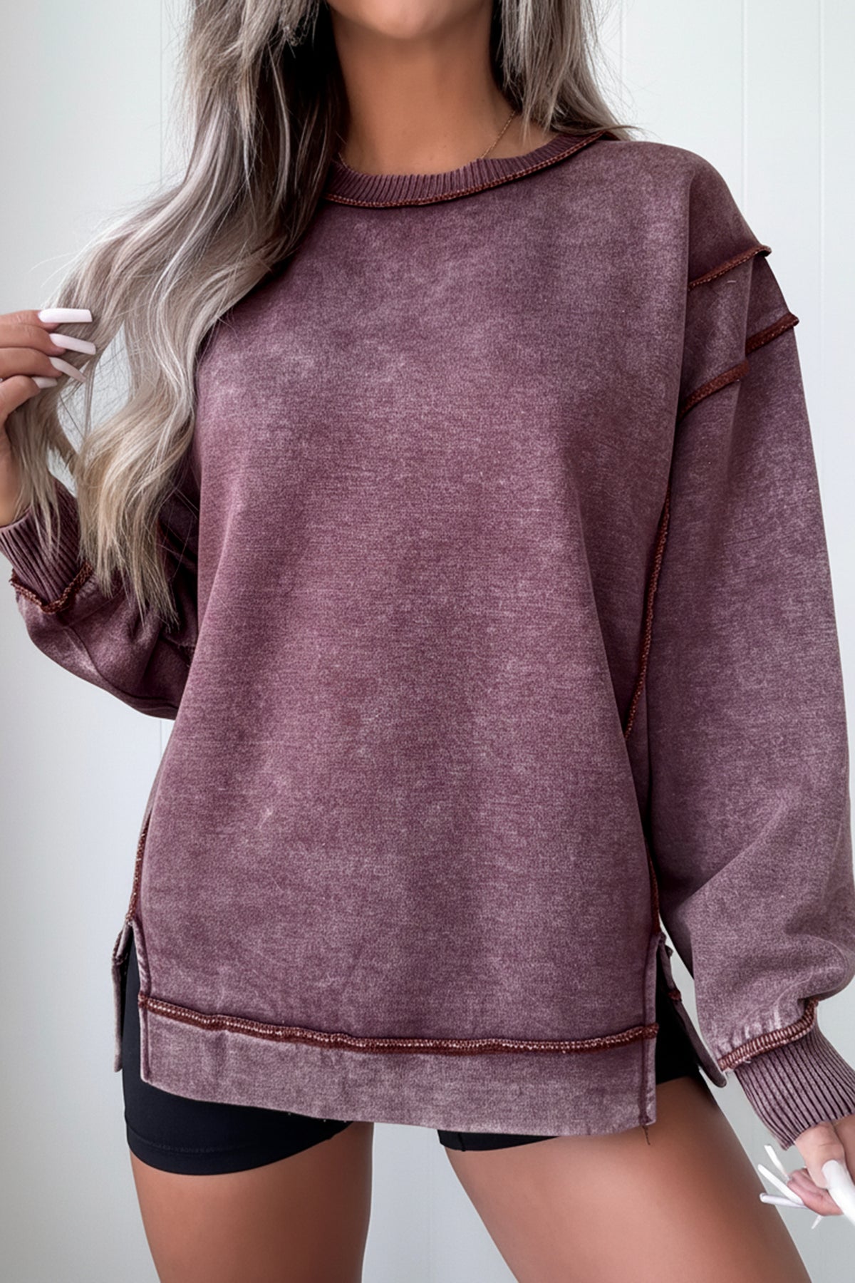 Mineral Wash Side-Slit Sweatshirt