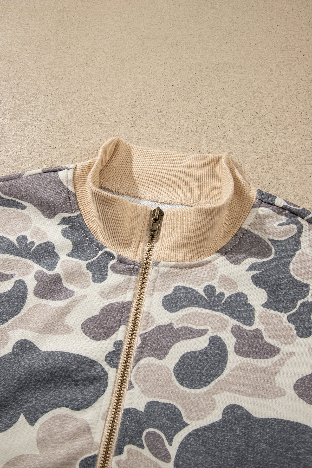 Camo Colorblock Zip Bomber Sweatshirt