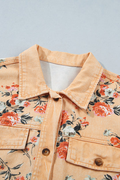 Khaki Floral Denim Jacket