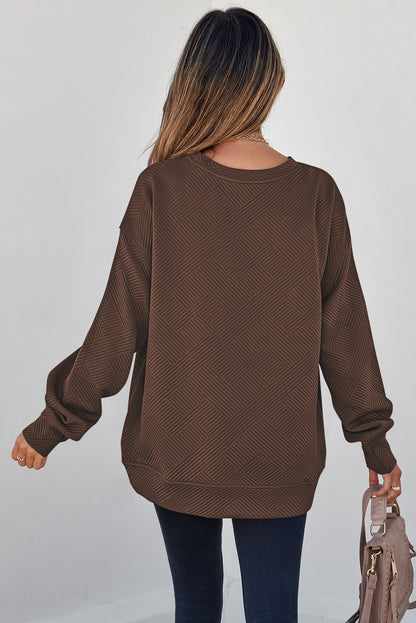 Textured Round Neck Drop Shoulder Pullover Sweatshirt