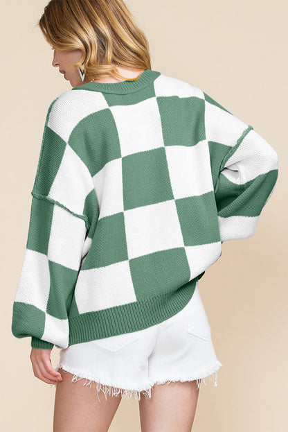 Cedar Checkered Bishop Sleeve Sweater