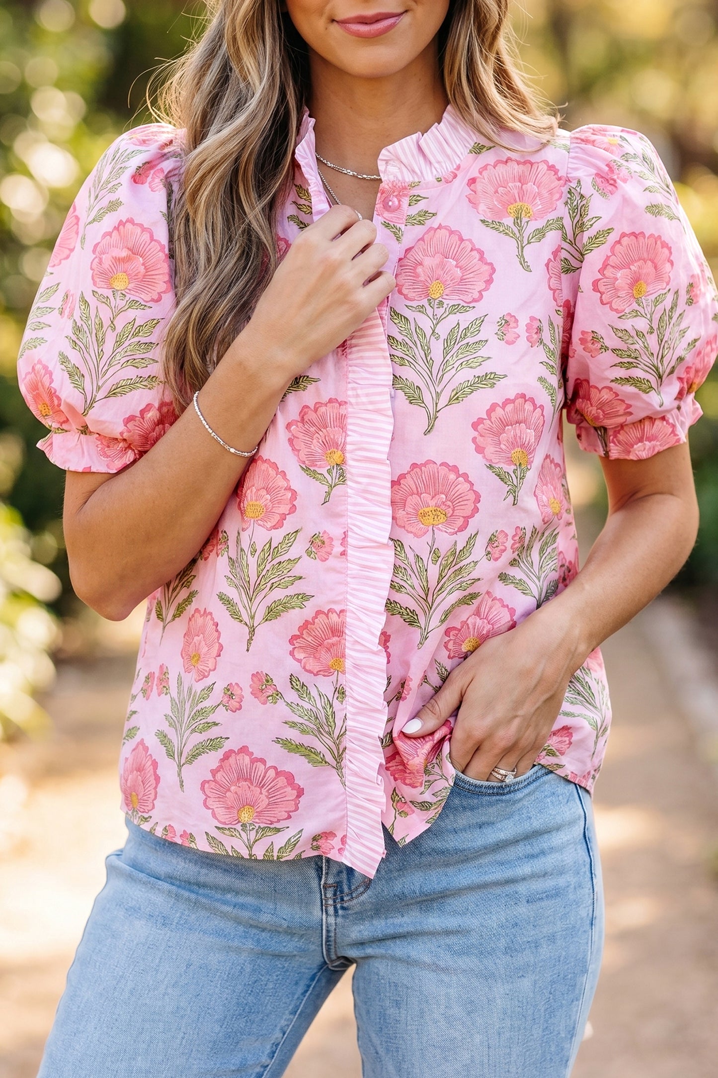 Sweet Blooms Floral Puff Sleeve Shirt