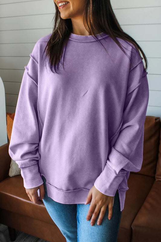 Lavender Ribbed Exposed-Seam Pullover