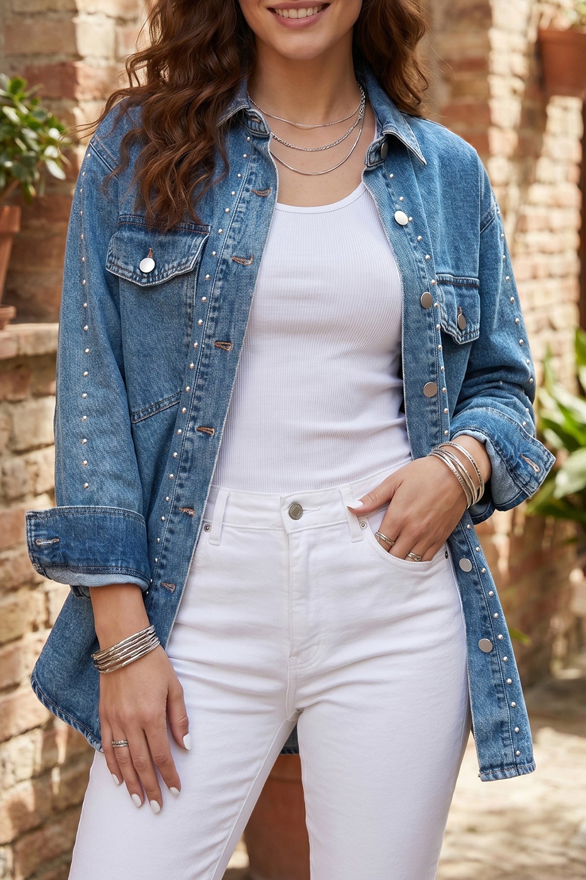 Sail Blue Western Rivet Denim Jacket