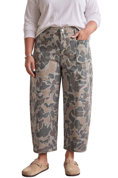 Plus Size Camo Barrel Jeans