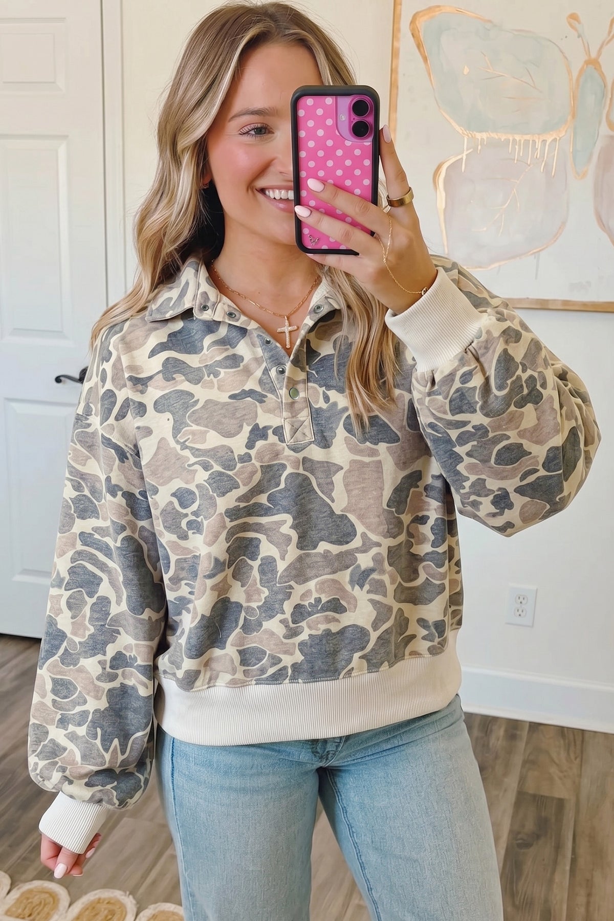 Camo Collar Pullover Sweatshirt