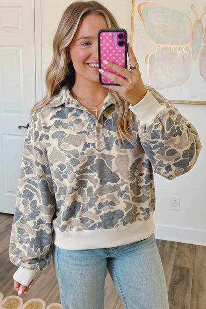 Camo Collar Pullover Sweatshirt