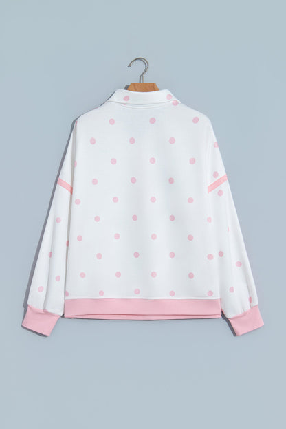 Polka Dot Half Zip Drop Shoulder Sweatshirt