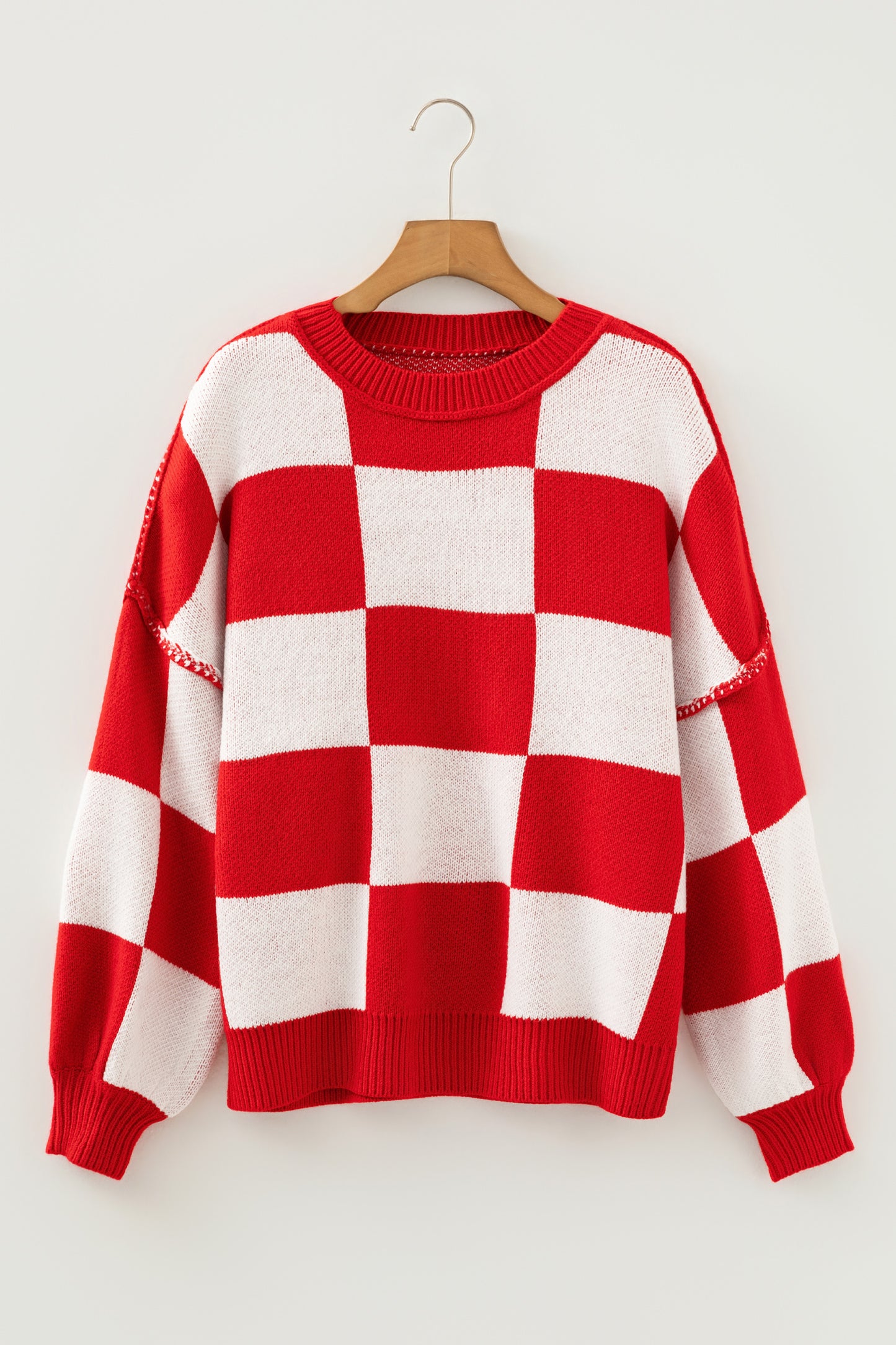 Cedar Checkered Bishop Sleeve Sweater