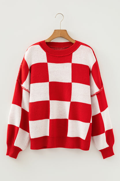Cedar Checkered Bishop Sleeve Sweater