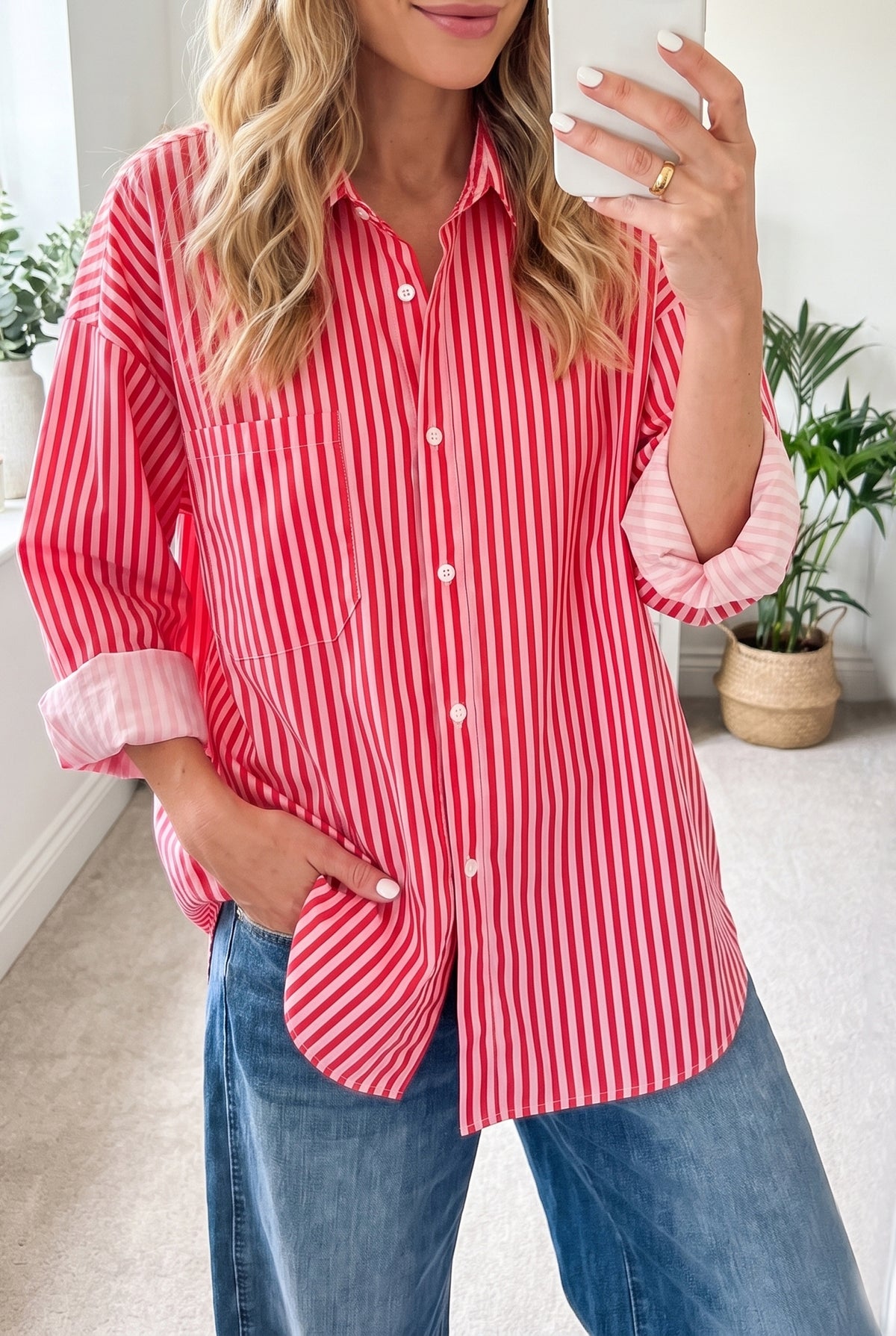 Striped Pocket Button-Up Shirt