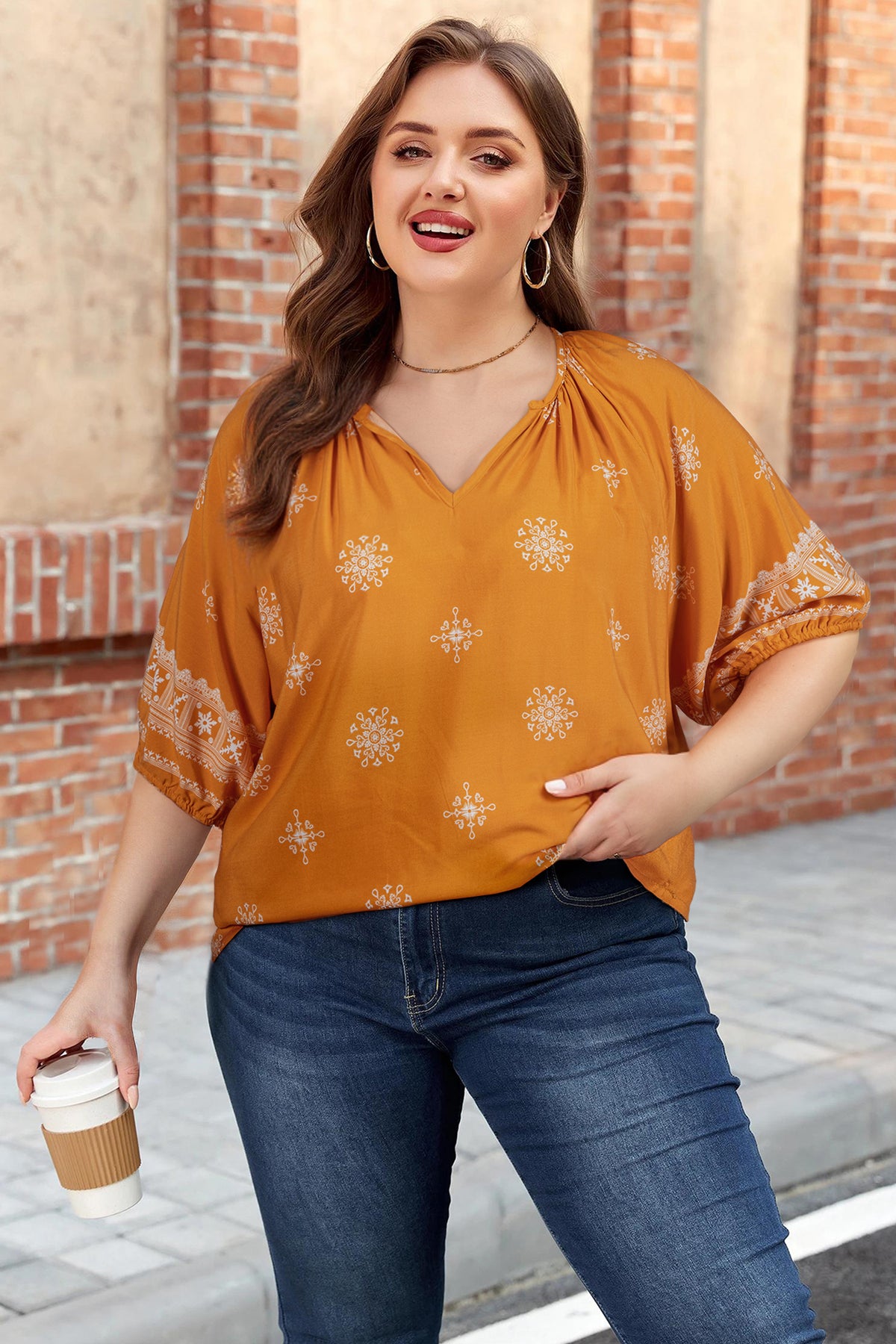Floral Notched-Neck Blouse
