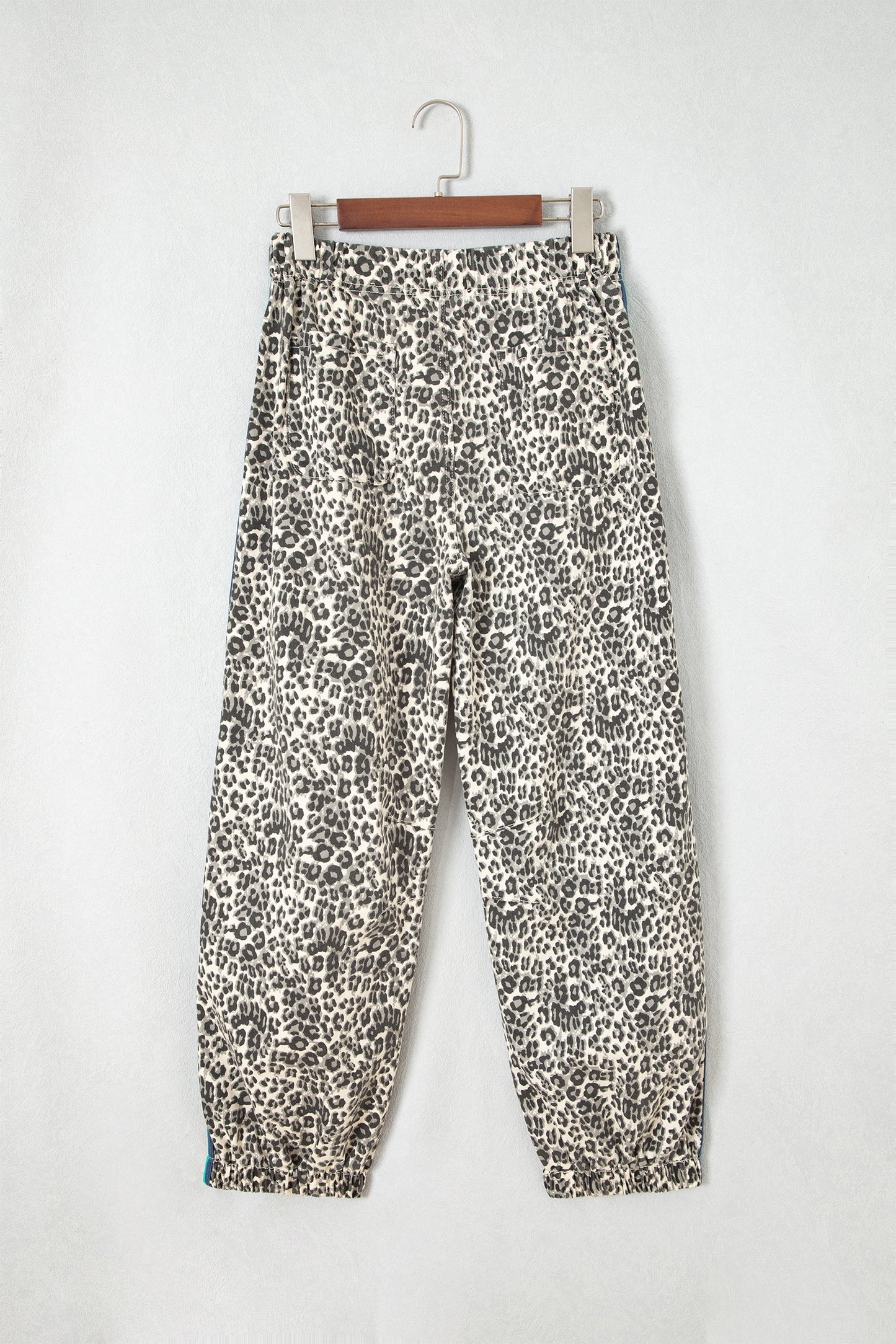 Brown Leopard Print Rainbow Striped Detail Buttoned Loose Jogger Jeans