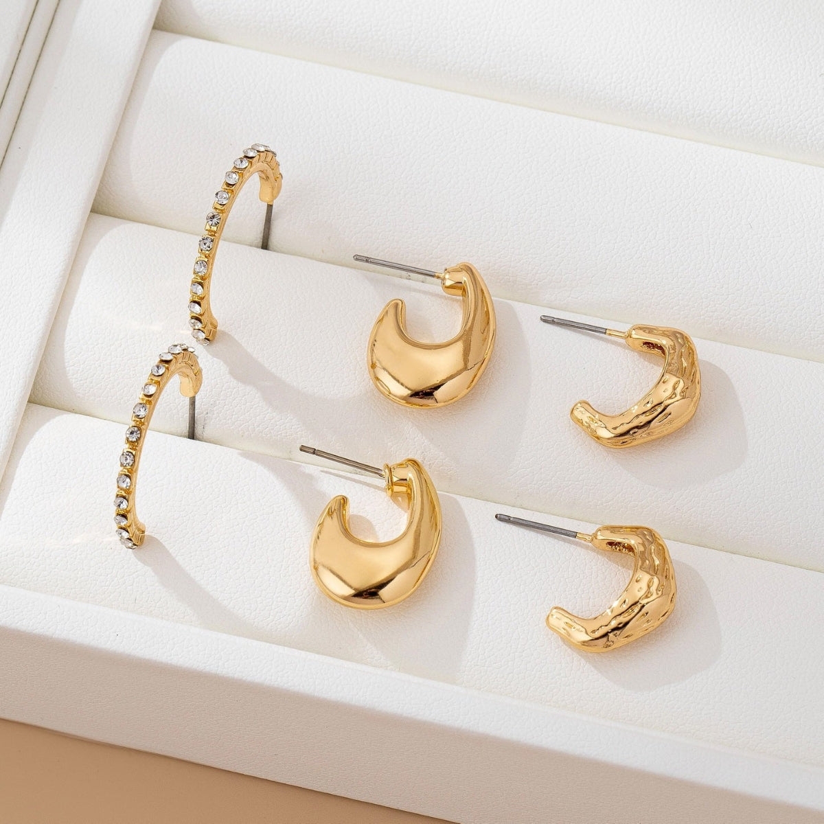 Tapered Rhinestone Huggie Hoop Trio