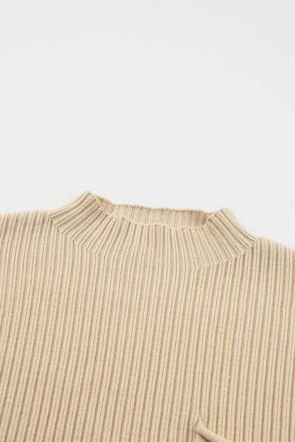 Solid Ribbed Knit Patch Pocket Short Sleeve Top