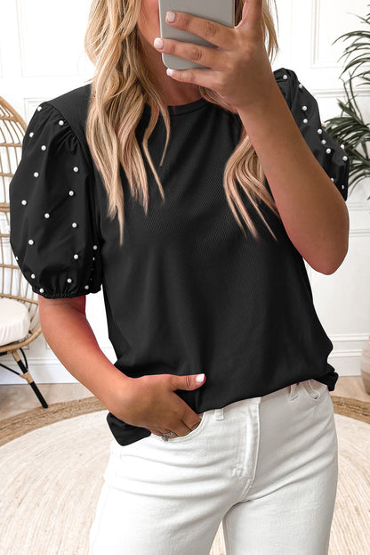 Magnolia Ribbed Pearl Puff Sleeve Top