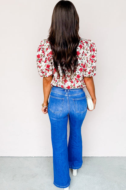 Floral Puff-Sleeve Button-Up Shirt