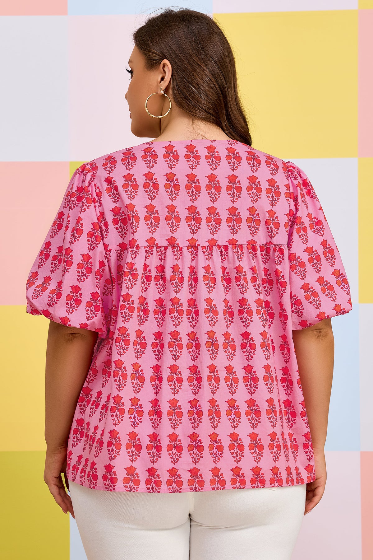 Pink Floral Tassel-Tie Blouse