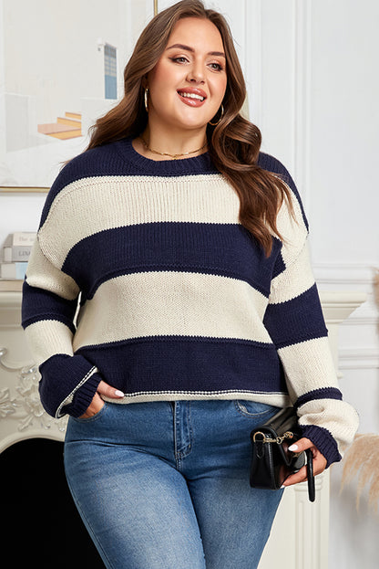 Blue & Khaki Stripe Colorblock Sweater