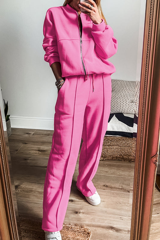 Bright Pink Zip Jacket & Wide-Leg Pant Set