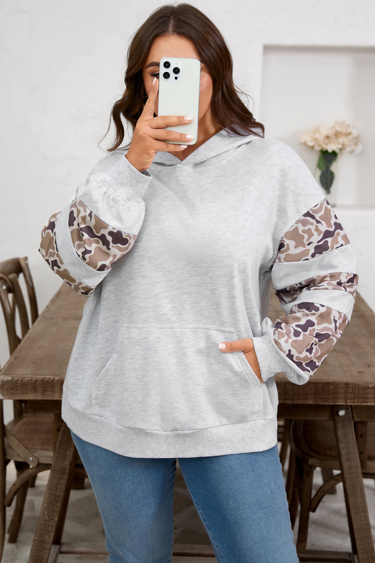Light Grey Camo Patchwork Hoodie