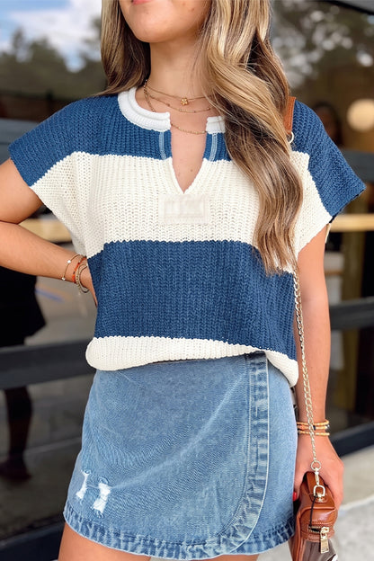 Colorblock Stripe Short Sleeve Sweater
