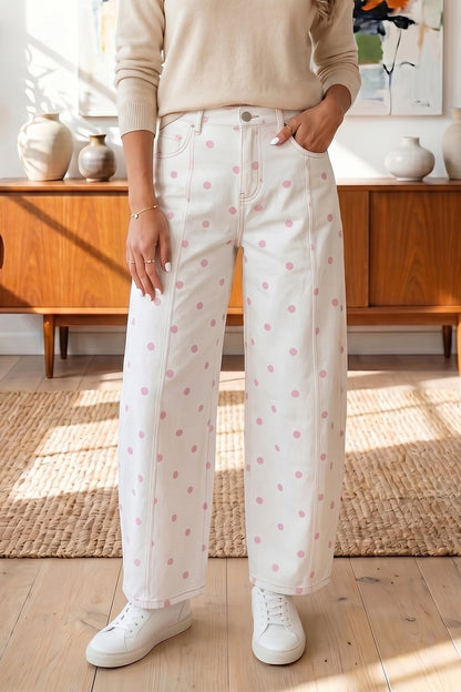Peach Stand Polka Dot Barrel Jeans
