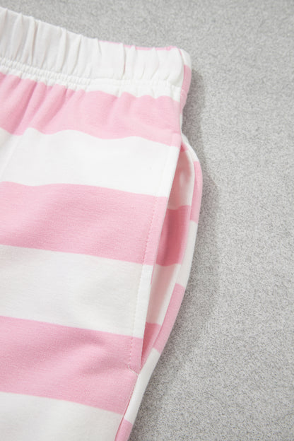 Pink Stripe Half-Zip Pants Set