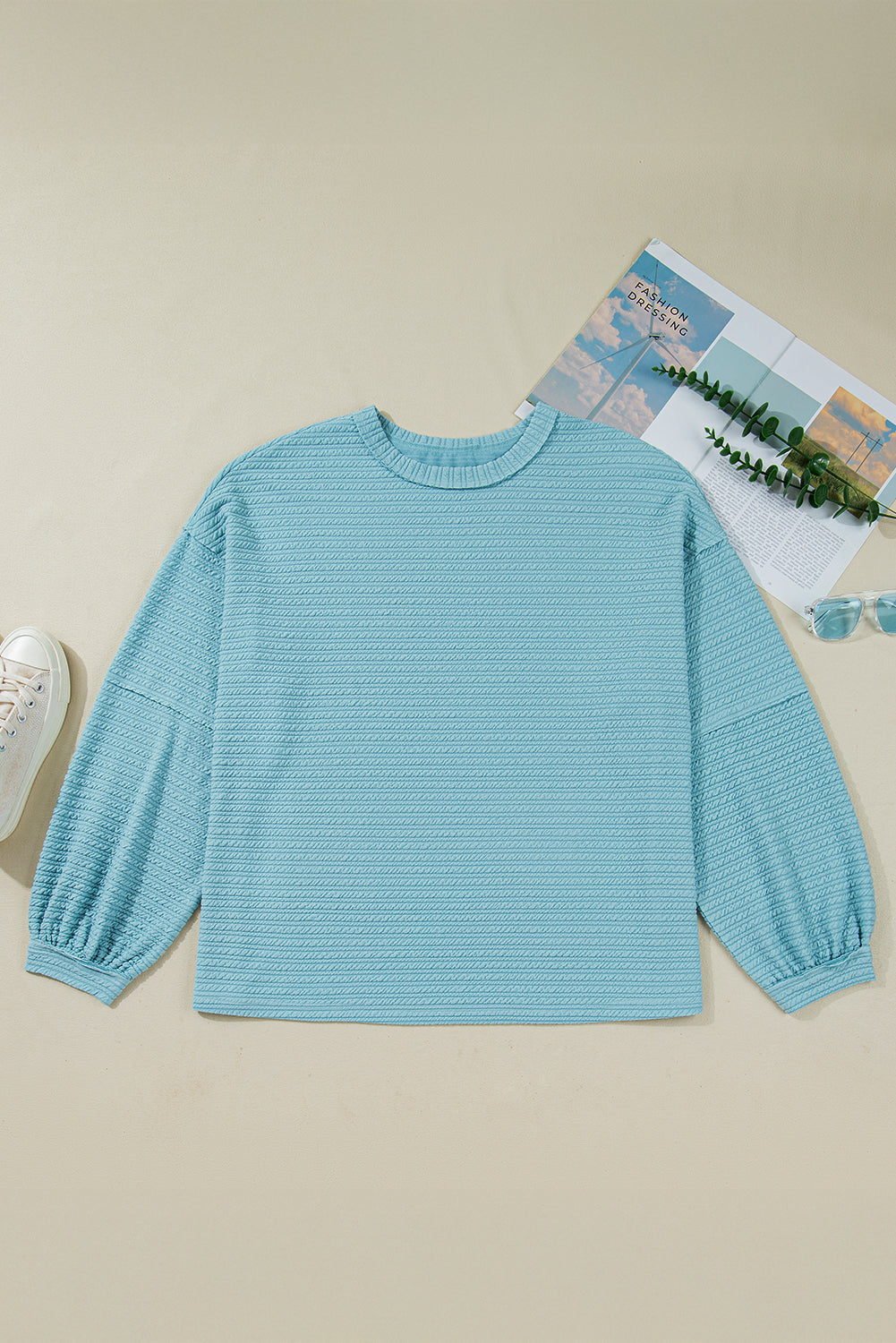 Light Blue Textured Knit Top