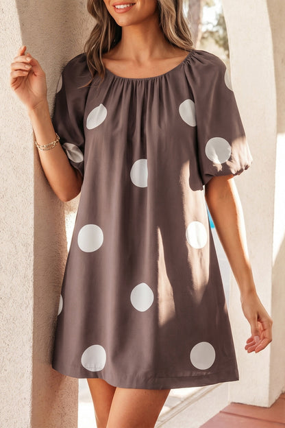 Cider Polka Dot Puff Sleeve Mini Dress