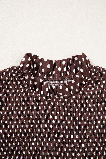 Polka Dot Ruffle-Neck Blouse