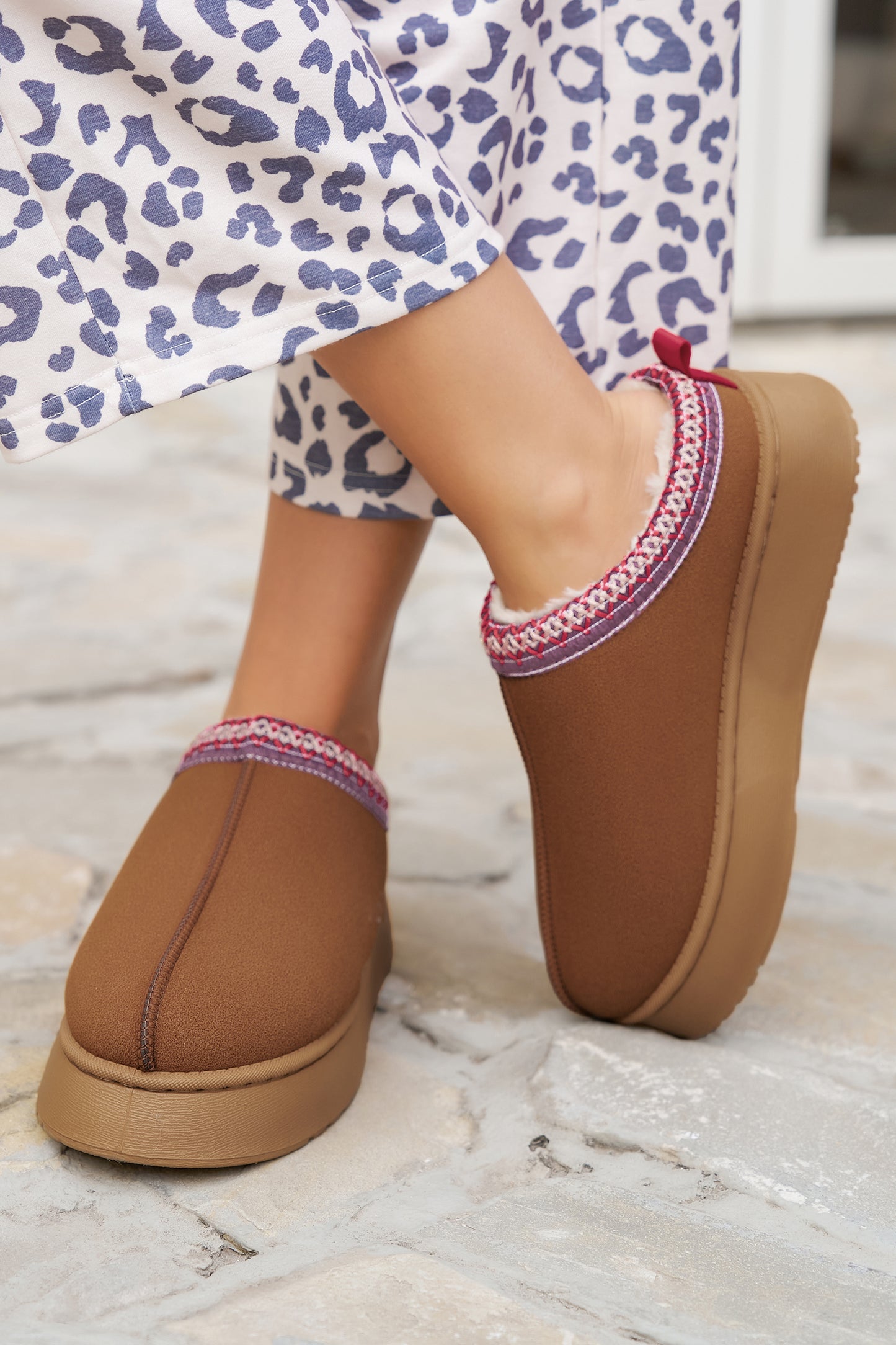Hearthside Faux Suede Embroidered Platform Slippers
