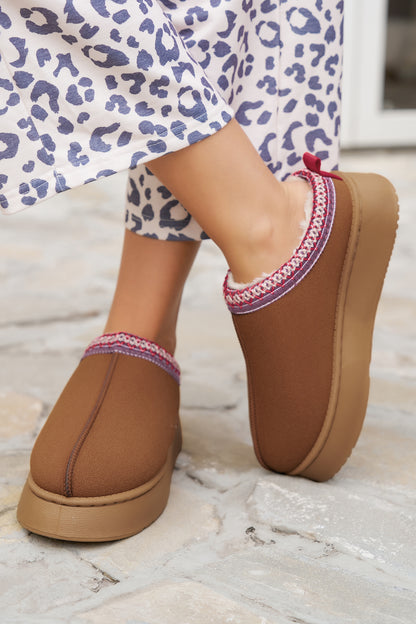 Hearthside Faux Suede Embroidered Platform Slippers