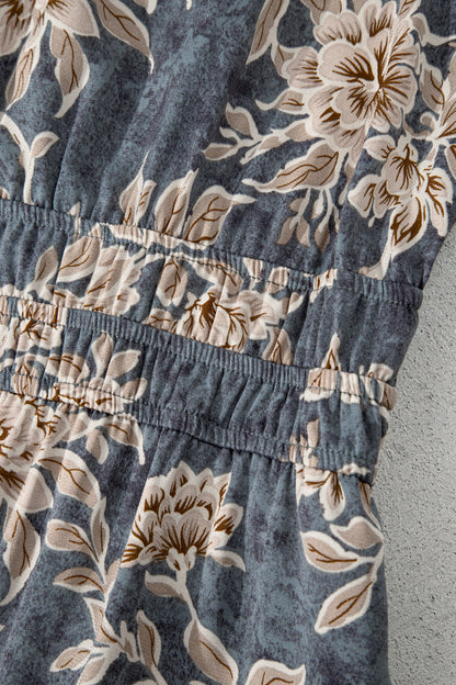 Sky Blue Floral Smocked Maxi Dress